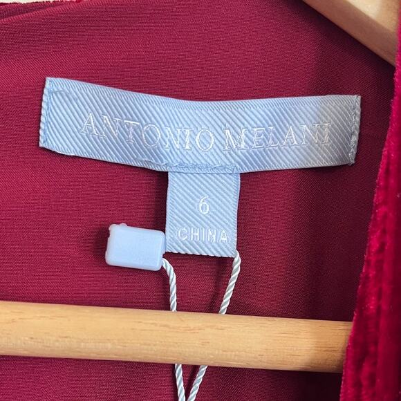 Antonio Melanie Miranda Velvet Womens Jumpsuit Size 6 Red Wide Leg Holiday Party - Picture 10 of 11